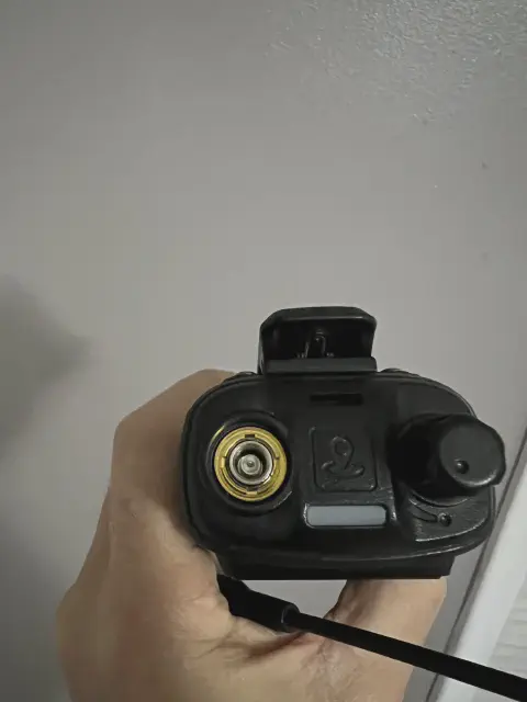 baofeng btech uv 17r plus top view showing sma m connector without antenna black textured body single control knob