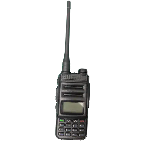 explorer qrz 1 front view with black antenna attached black textured body single control knob speaker grille lcd display function keys numeric keypad